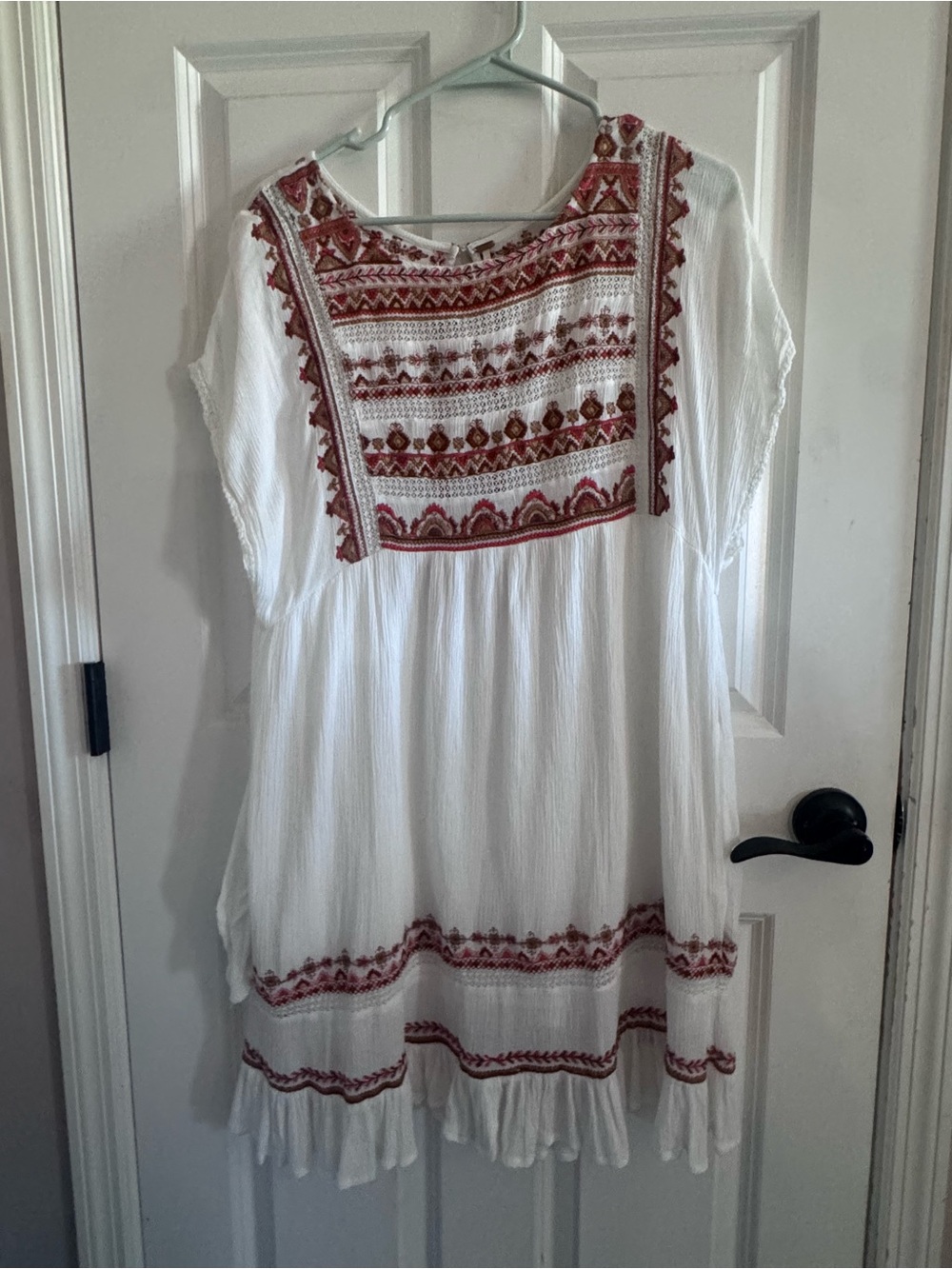 Free People White Tunic with Red Embroidered Yoke